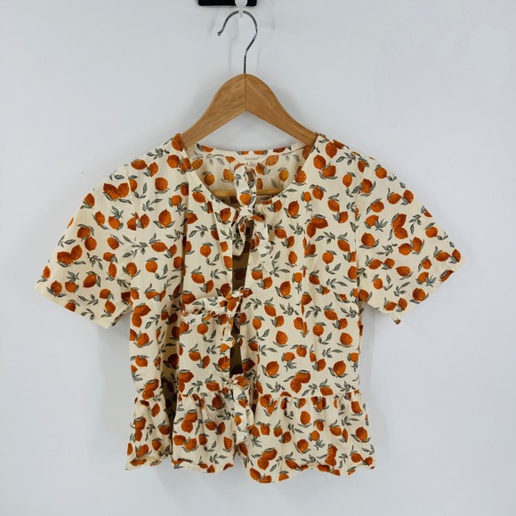 Sim & Sam Tops - Cream & Orange Tie-Front Peplum Blouse